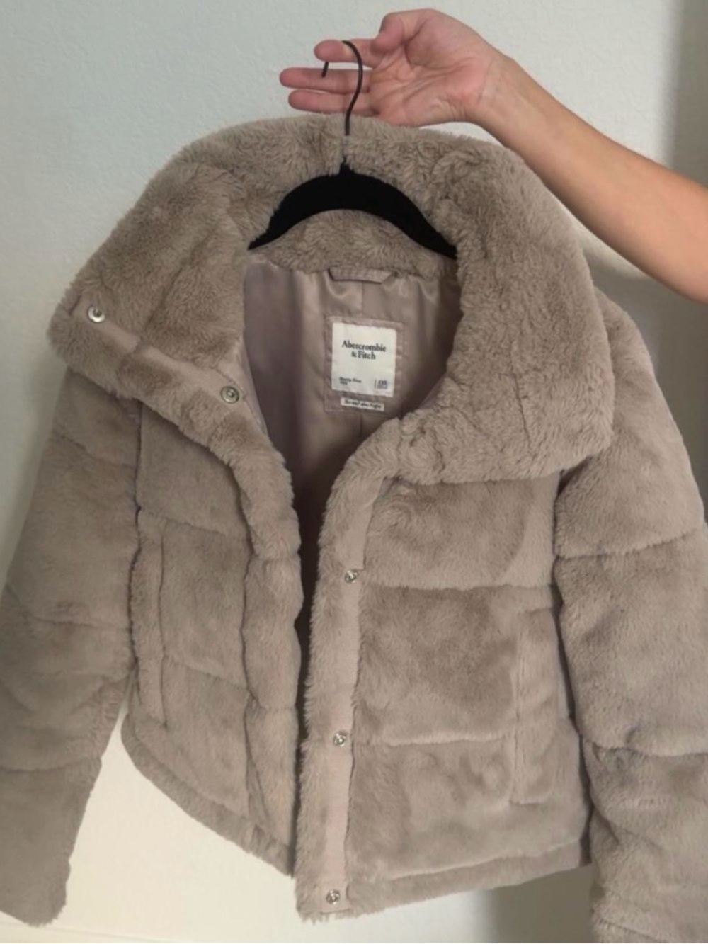 Abercrombie & Fitch Taupe Plush Faux-Fur Puffer Jacket